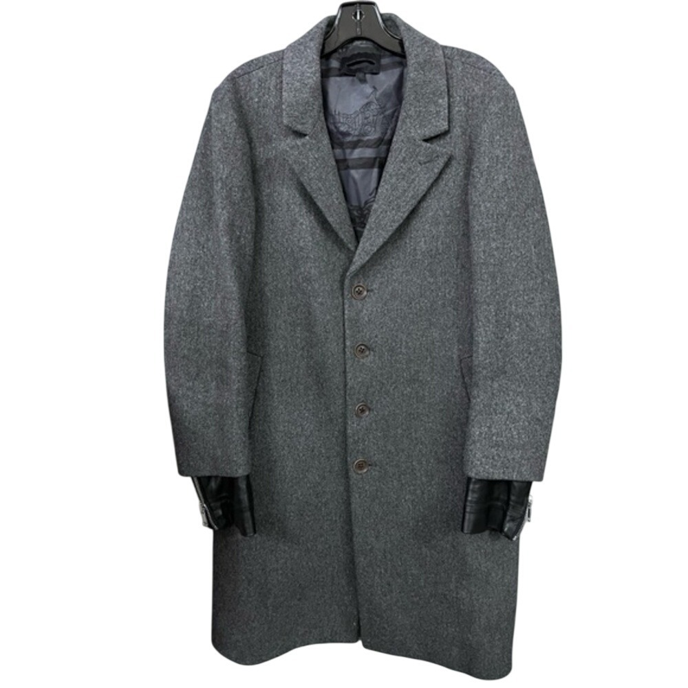 DIESEL BLACK GOLD Men's Wool Blend Coat Leather Trim Grey Size 48